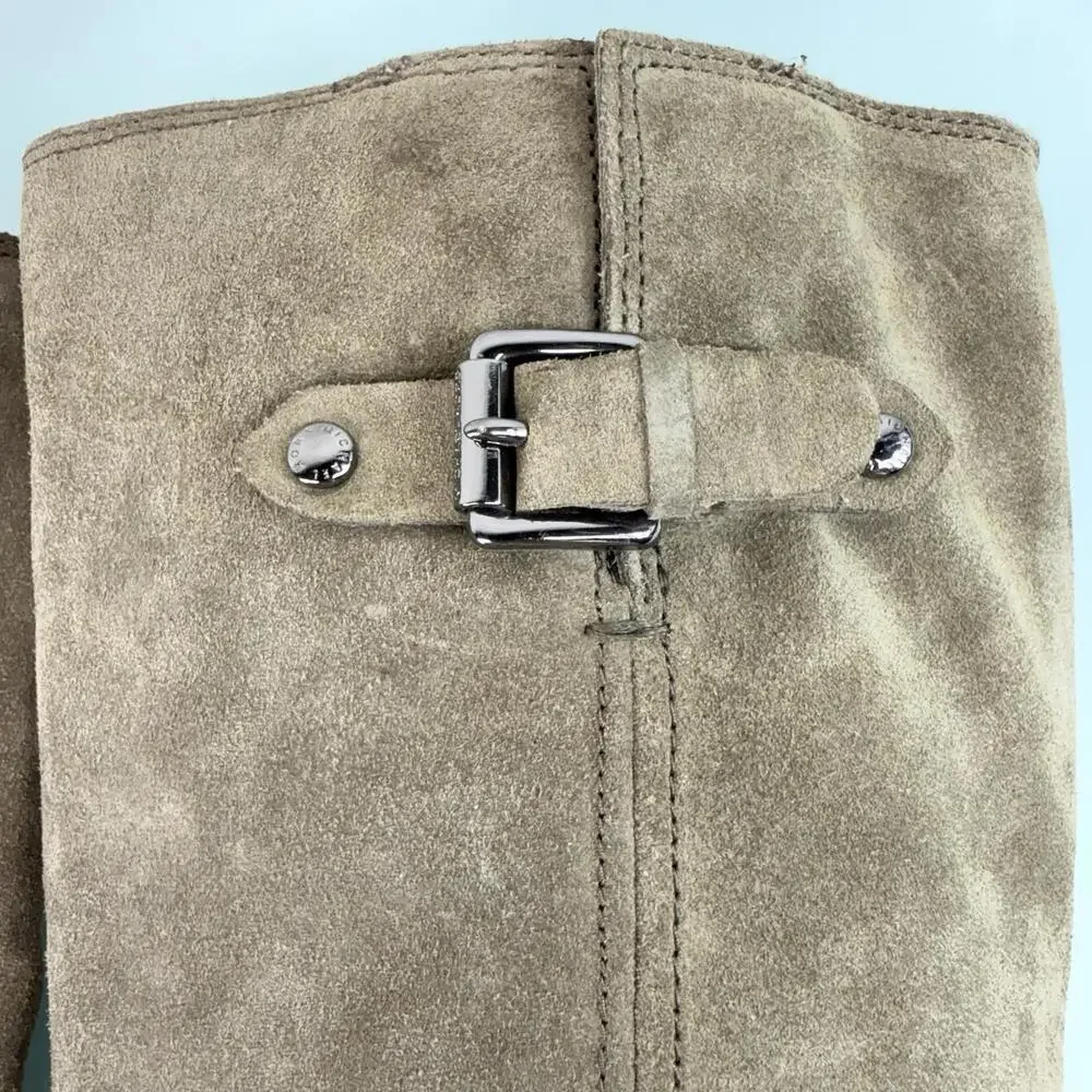 Michael Kors Burke Knee High Suede Boots Sz 7.5 Equestrian Chic Block‎ Heel